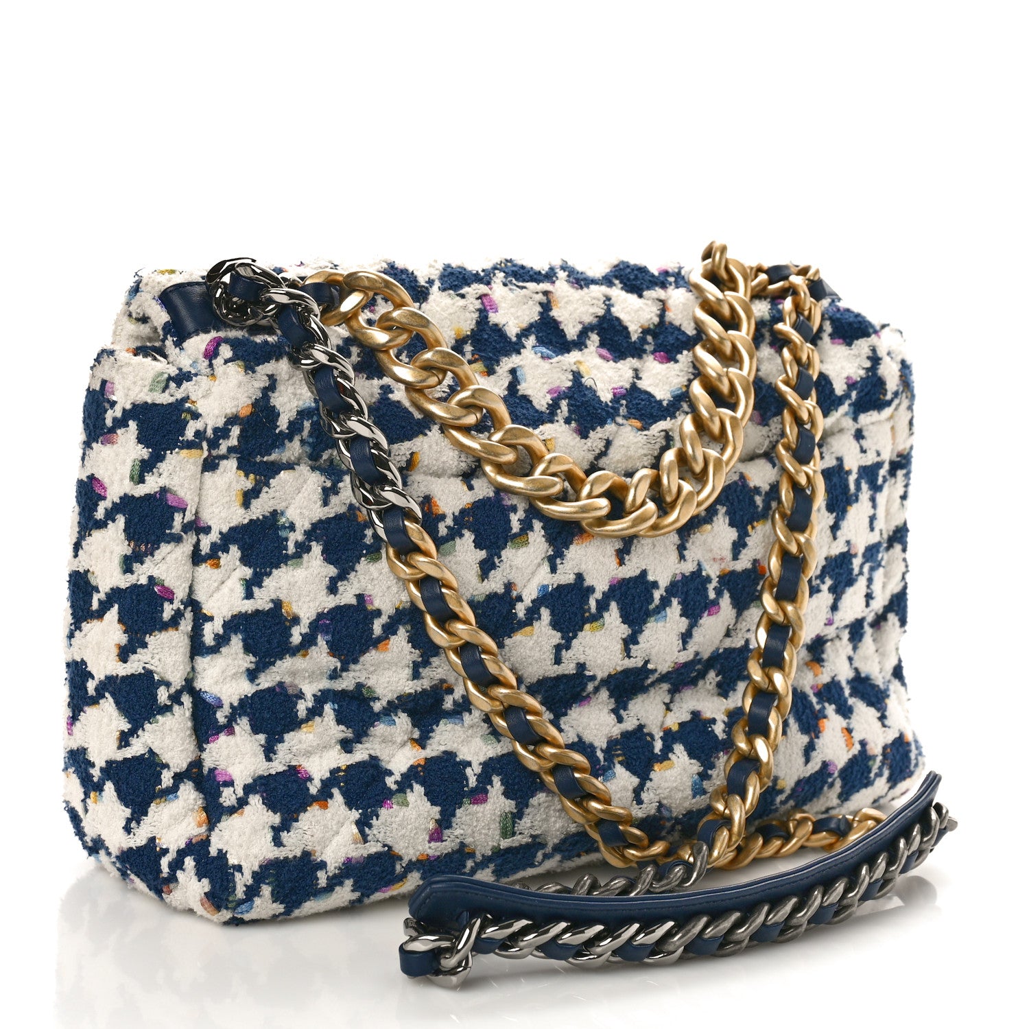 Chanel Tweed Quilted Large Chanel 19 Flap Ecru Navy Blue Multicolor 2 of 9