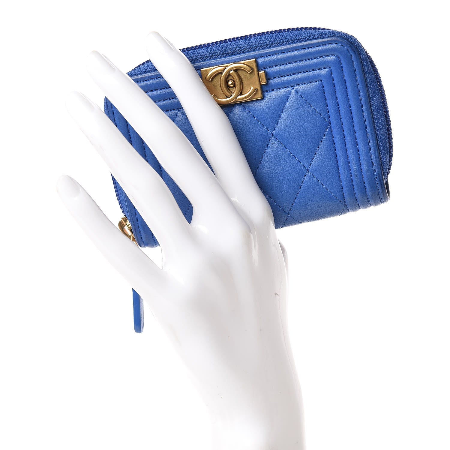 Chanel Lambskin Quilted Boy Zip Around Coin Purse Wallet Blue 2 of 12