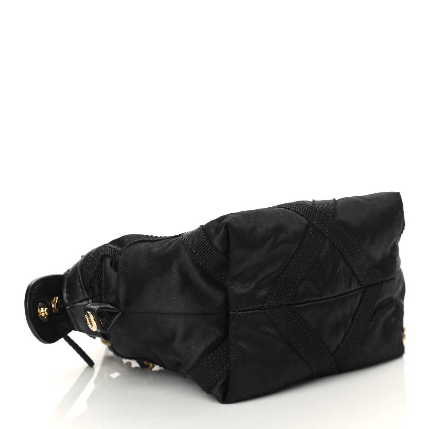 Nylon Grosgrain Quilted Lifestyle Clutch with Chain Black