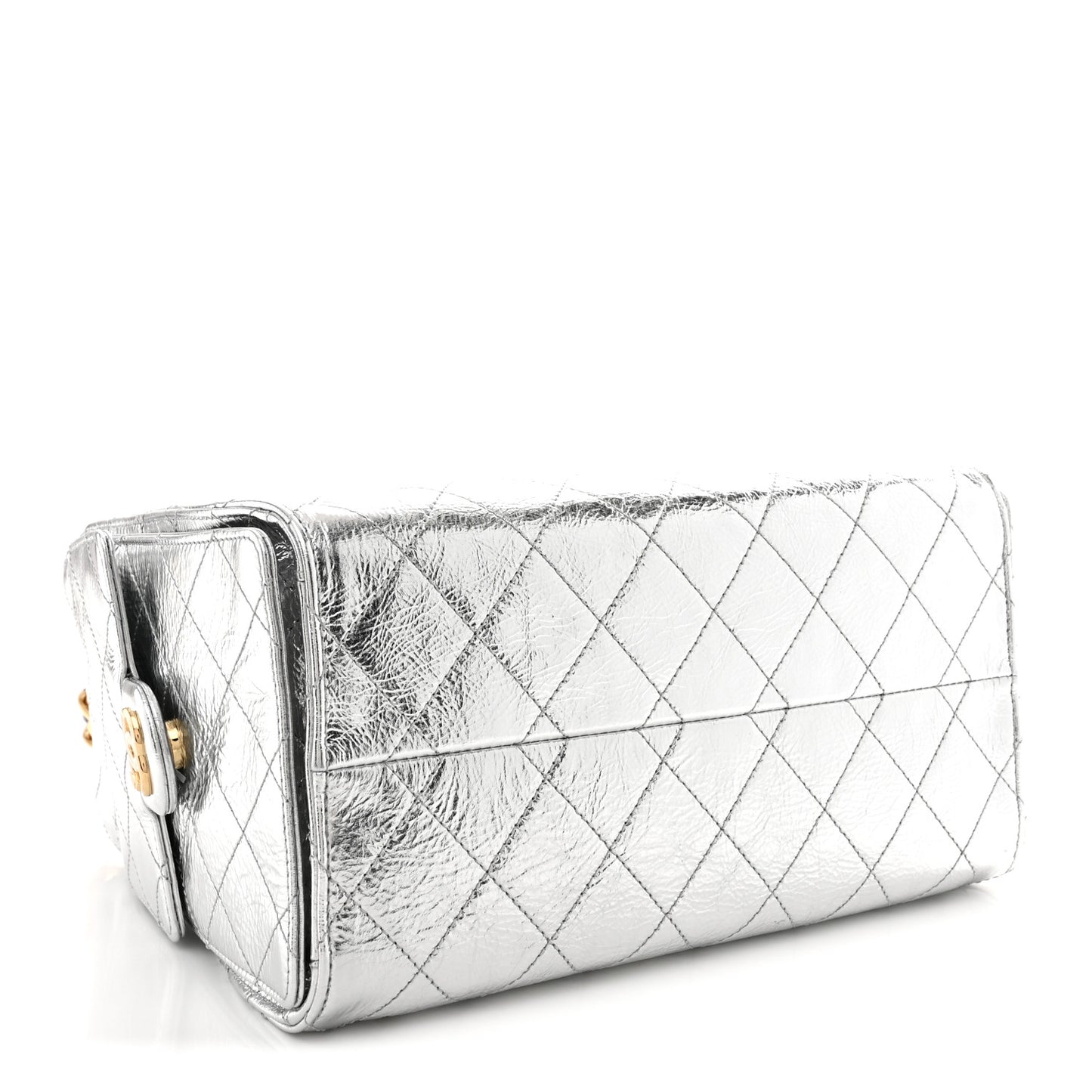 Metallic Crumpled Calfskin Quilted Small Chanel 25 Handbag Silvery