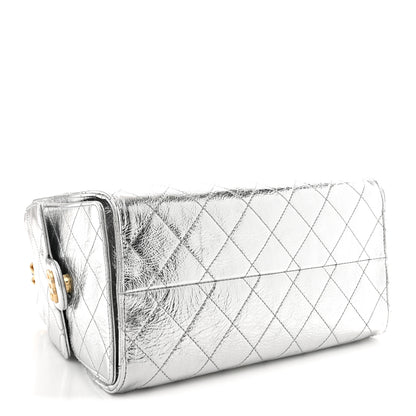 Chanel Metallic Crumpled Calfskin Quilted Small Chanel 25 Handbag Silvery 4 of 11