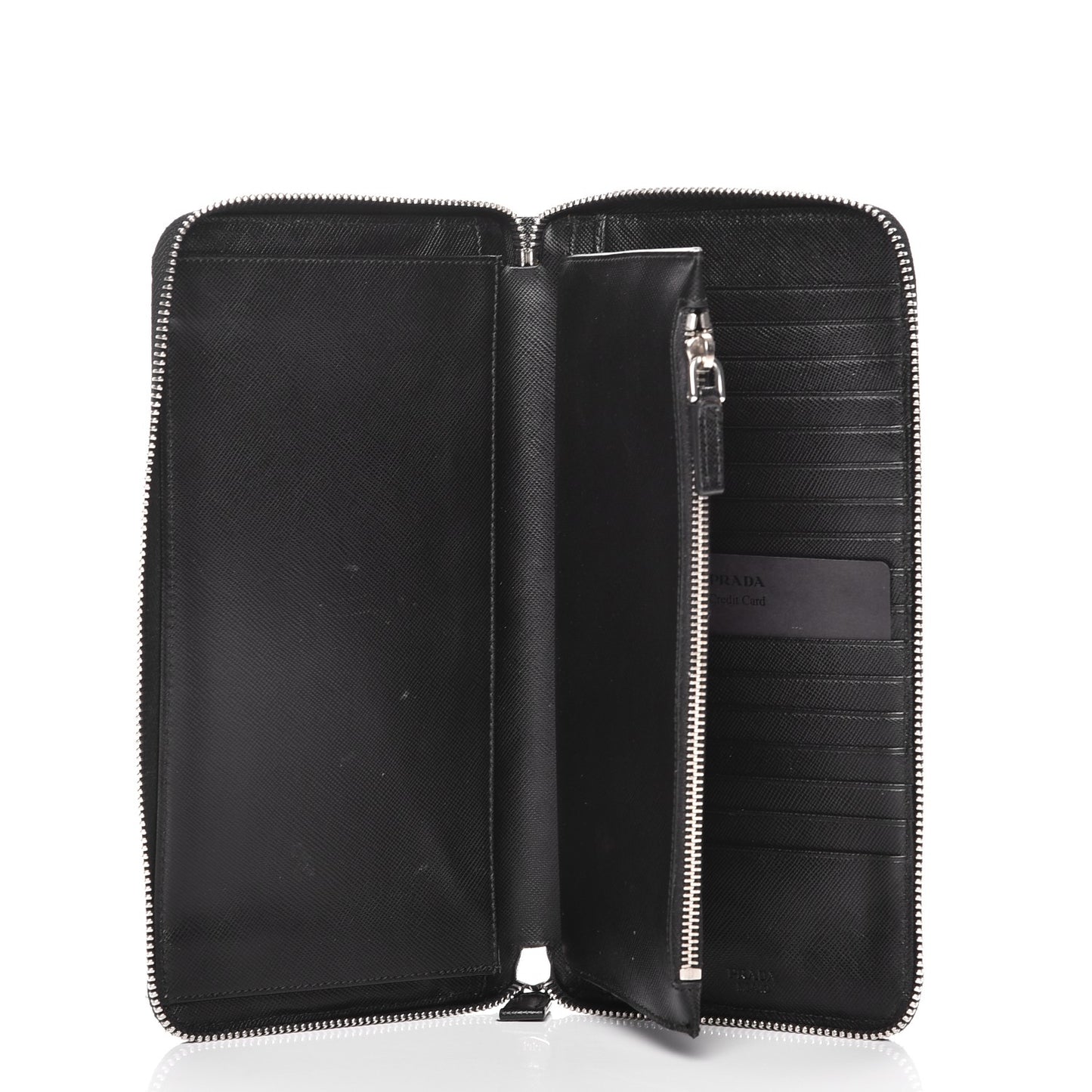 Saffiano Metal Zip Around Travel Wallet Black