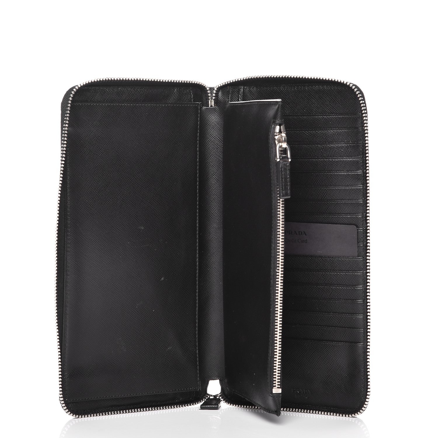 Prada Saffiano Metal Zip Around Travel Wallet Black 5 of 10