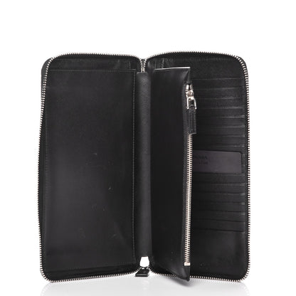 Prada Saffiano Metal Zip Around Travel Wallet Black 5 of 10