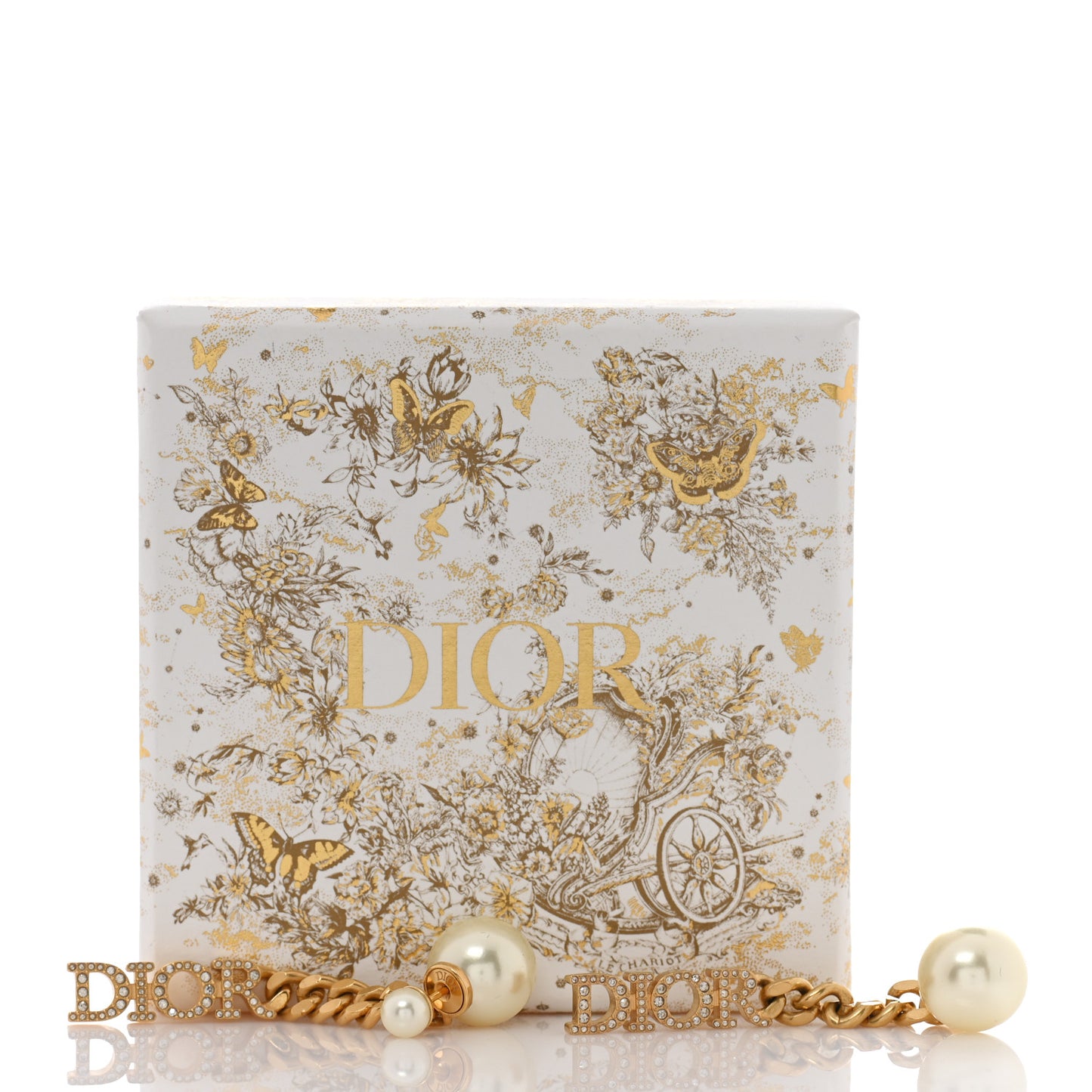 Pearl Crystal Dio(r)evolution Logo Earrings Aged Gold