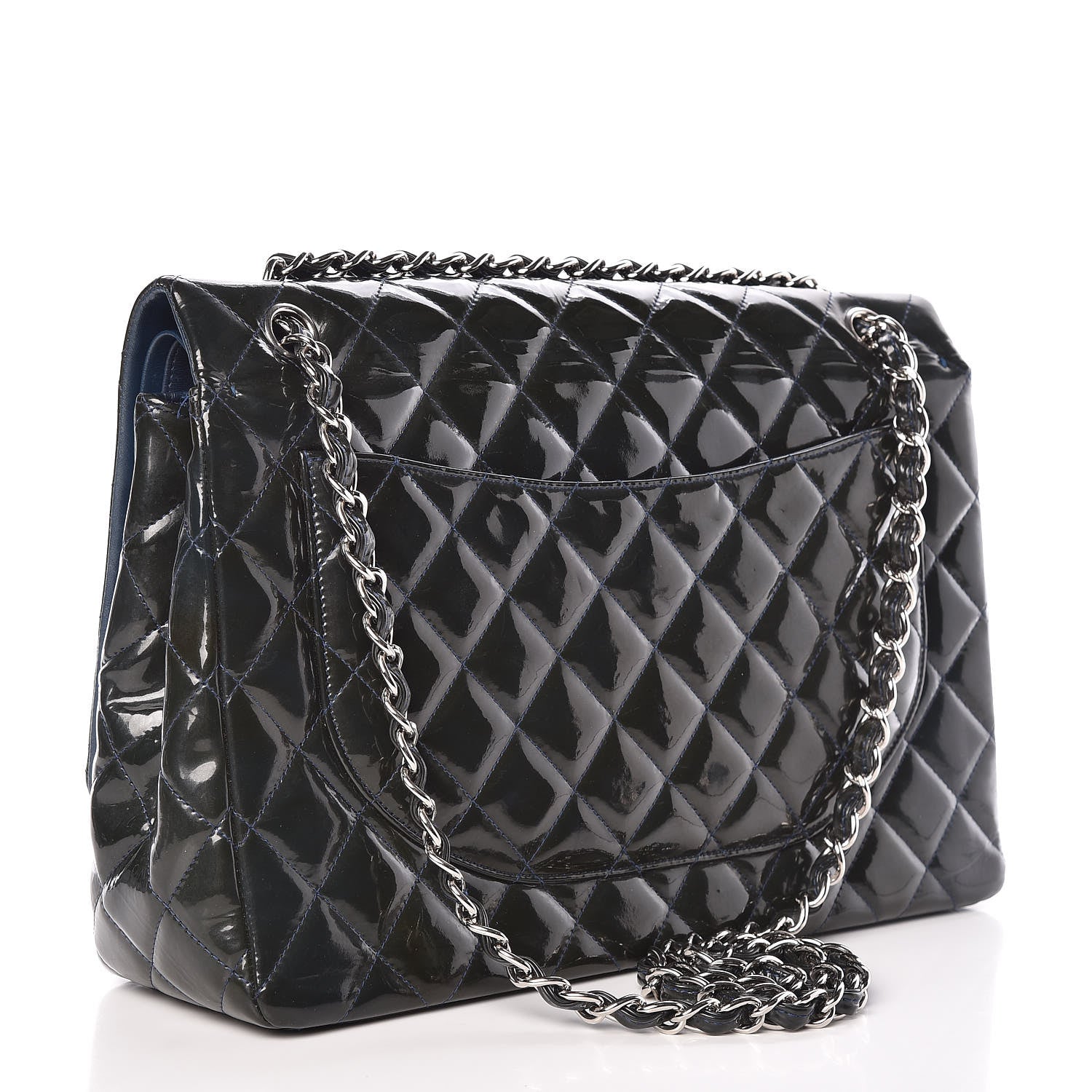 Chanel Patent Quilted Maxi Double Flap Navy Blue 4 of 23