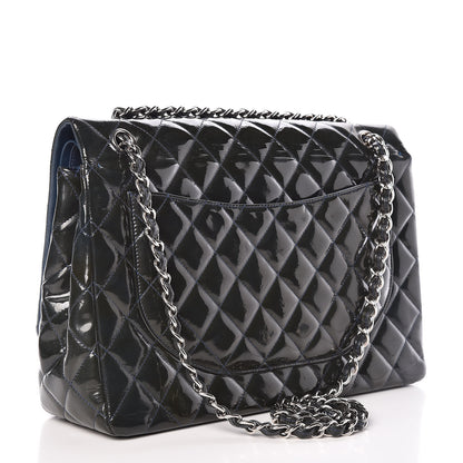 Chanel Patent Quilted Maxi Double Flap Navy Blue 4 of 23
