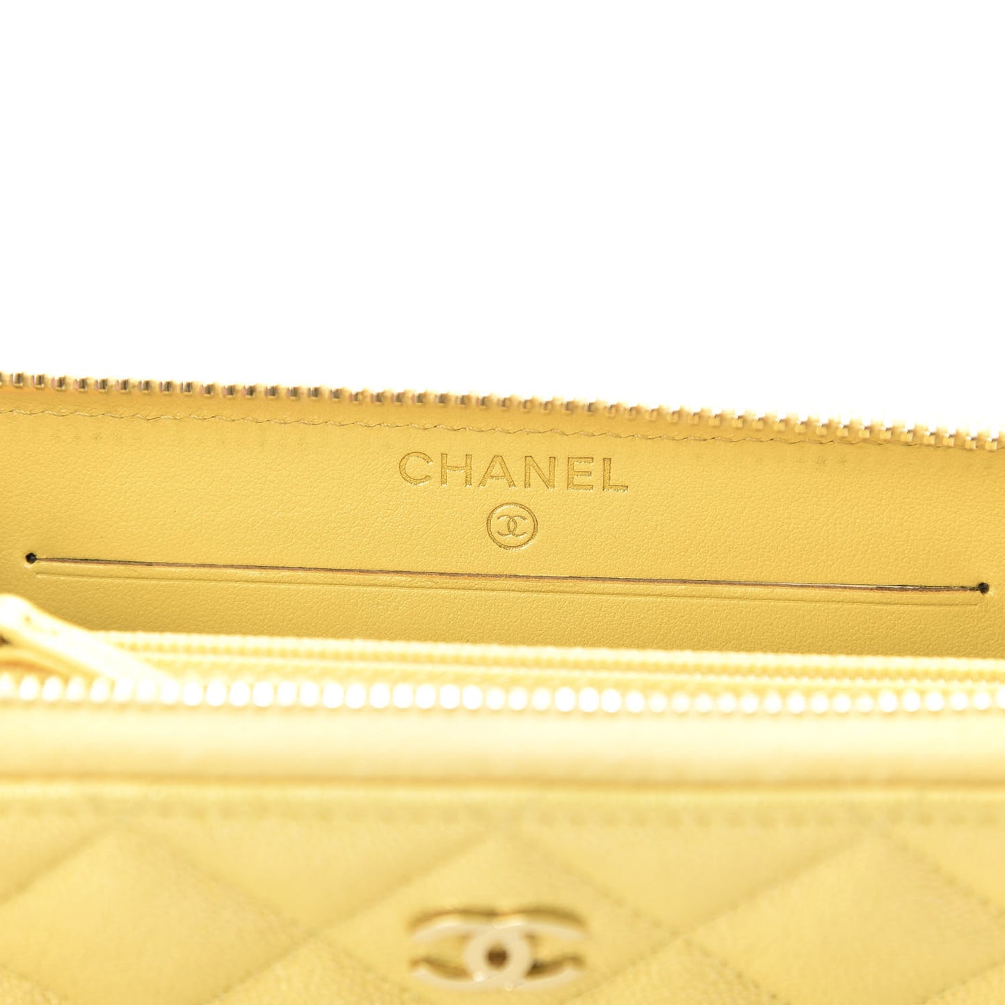 Iridescent Caviar Quilted Medium Zip Around Wallet Yellow