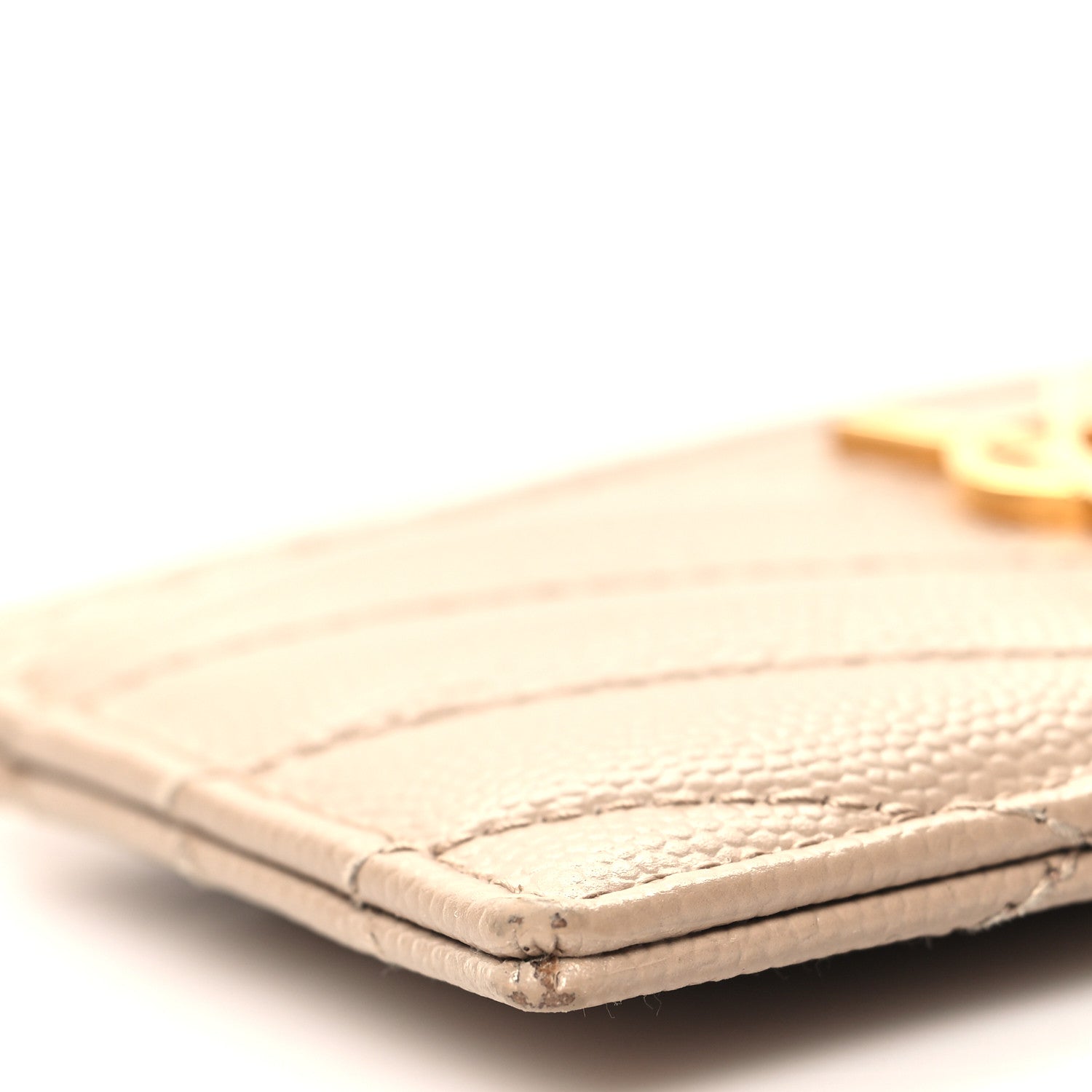 Saint Laurent Grain De Poudre Matelasse Chevron Monogram Credit Card Case Sea Salt 9 of 10