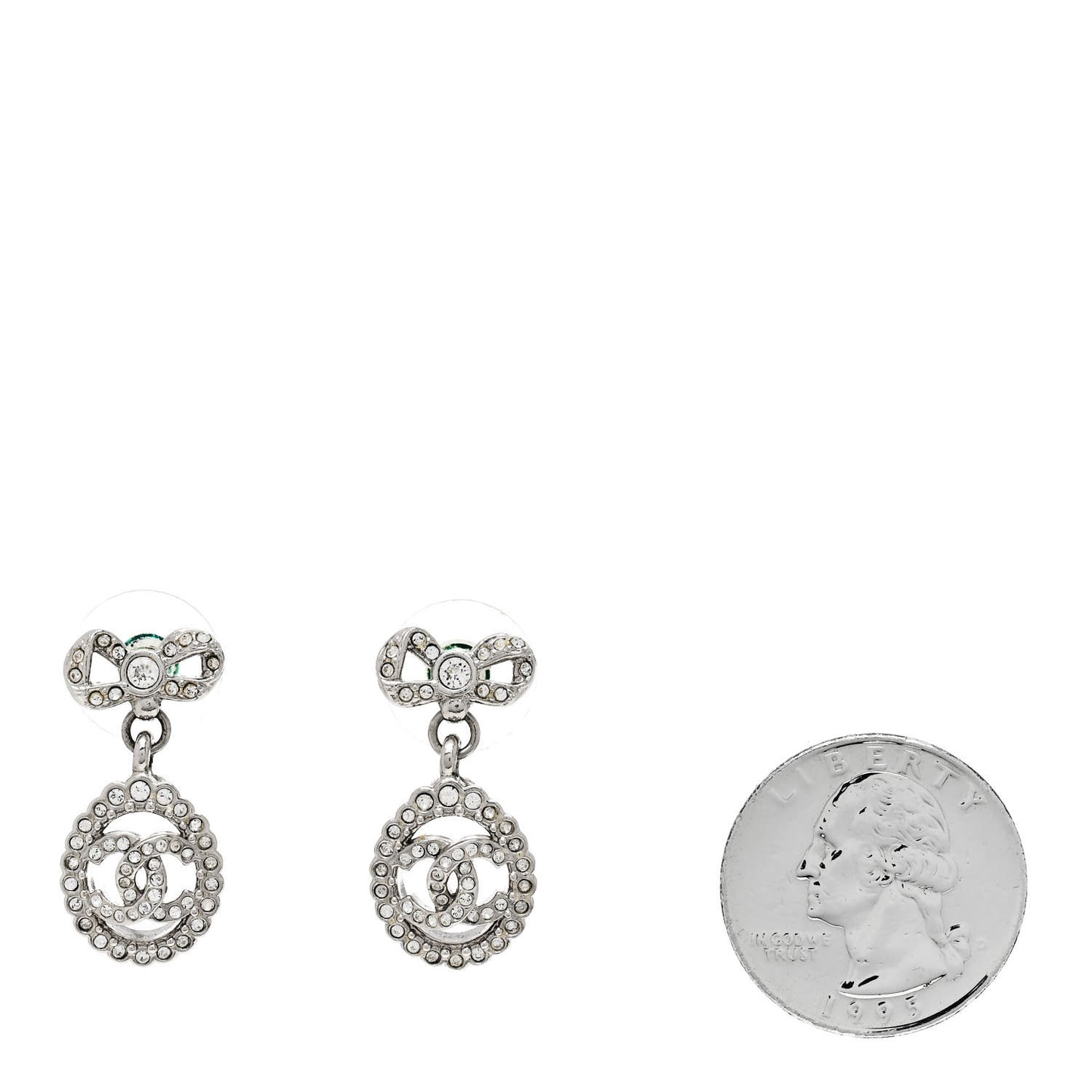 Crystal CC Bow Drop Earrings Silver