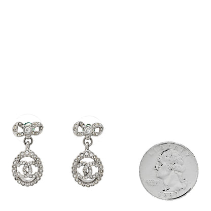 Chanel Crystal CC Bow Drop Earrings Silver 2 of 5