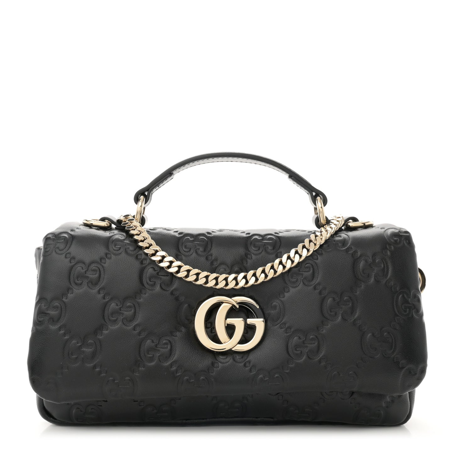 Lambskin Embossed Mini GG Milano Top Handle Shoulder Bag Black