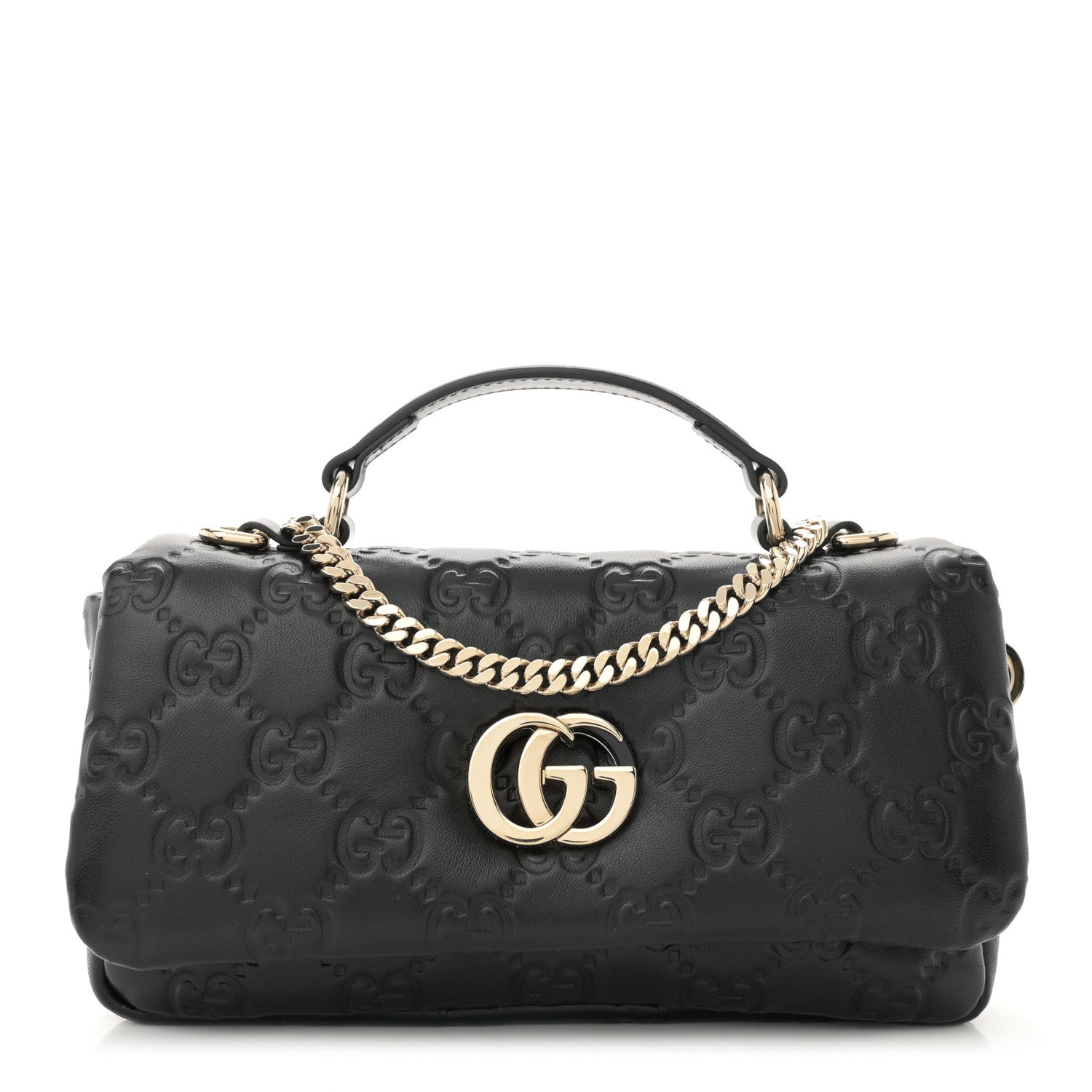 Gucci Lambskin Embossed Mini GG Milano Top Handle Shoulder Bag Black 1 of 11