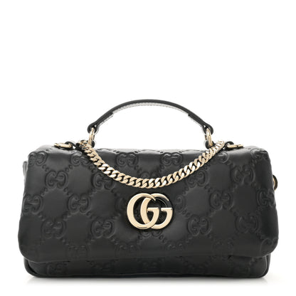 Gucci Lambskin Embossed Mini GG Milano Top Handle Shoulder Bag Black 1 of 11