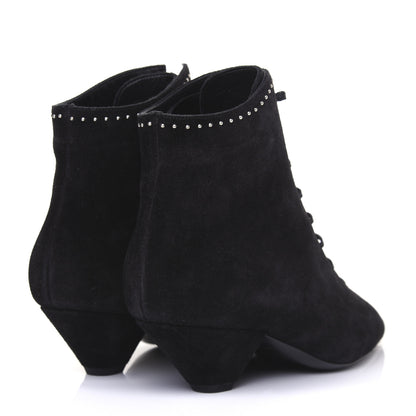 Saint Laurent Suede Blaze Studded Laced Ankle Boots 37 Black 4 of 11