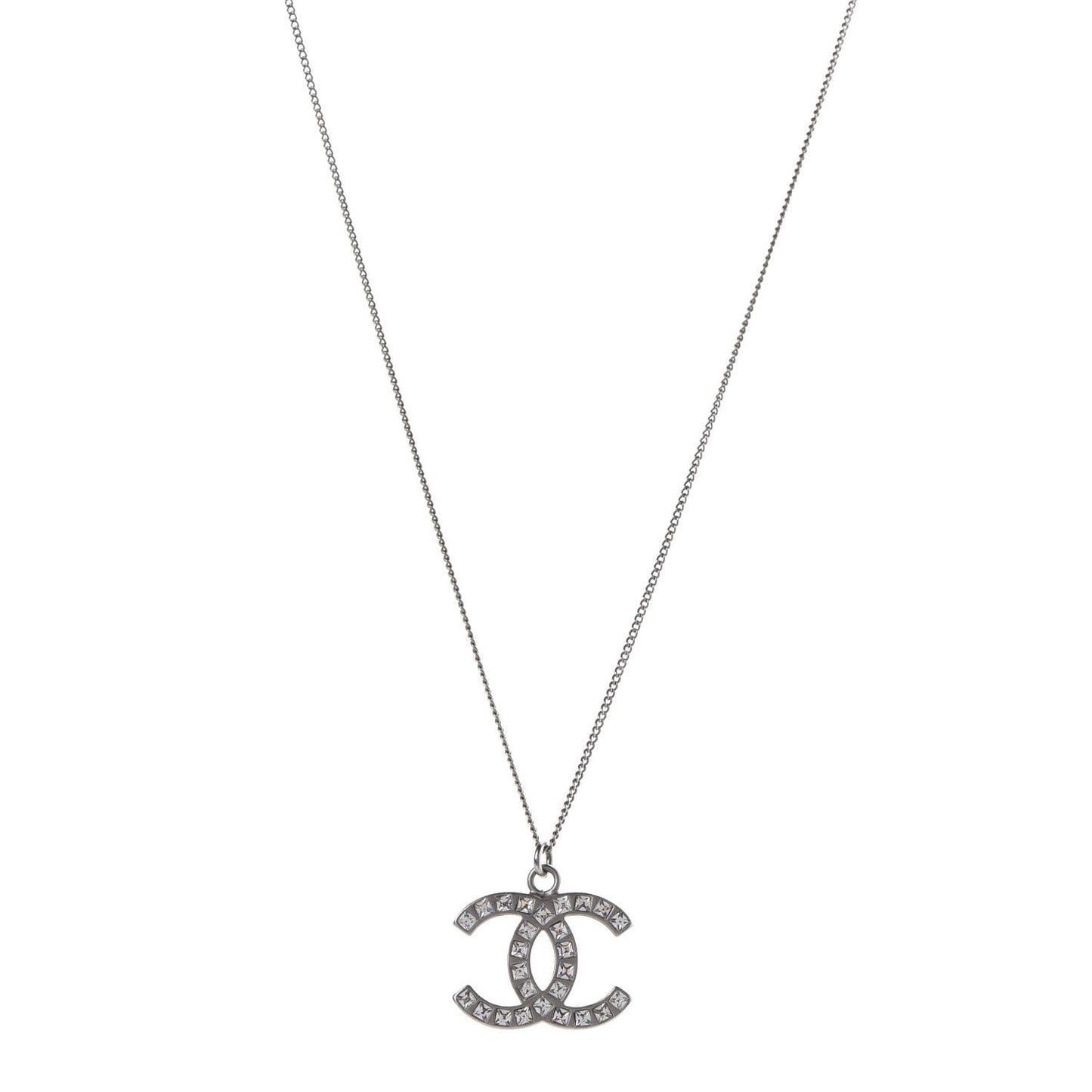 Baguette Crystal CC Necklace Silver