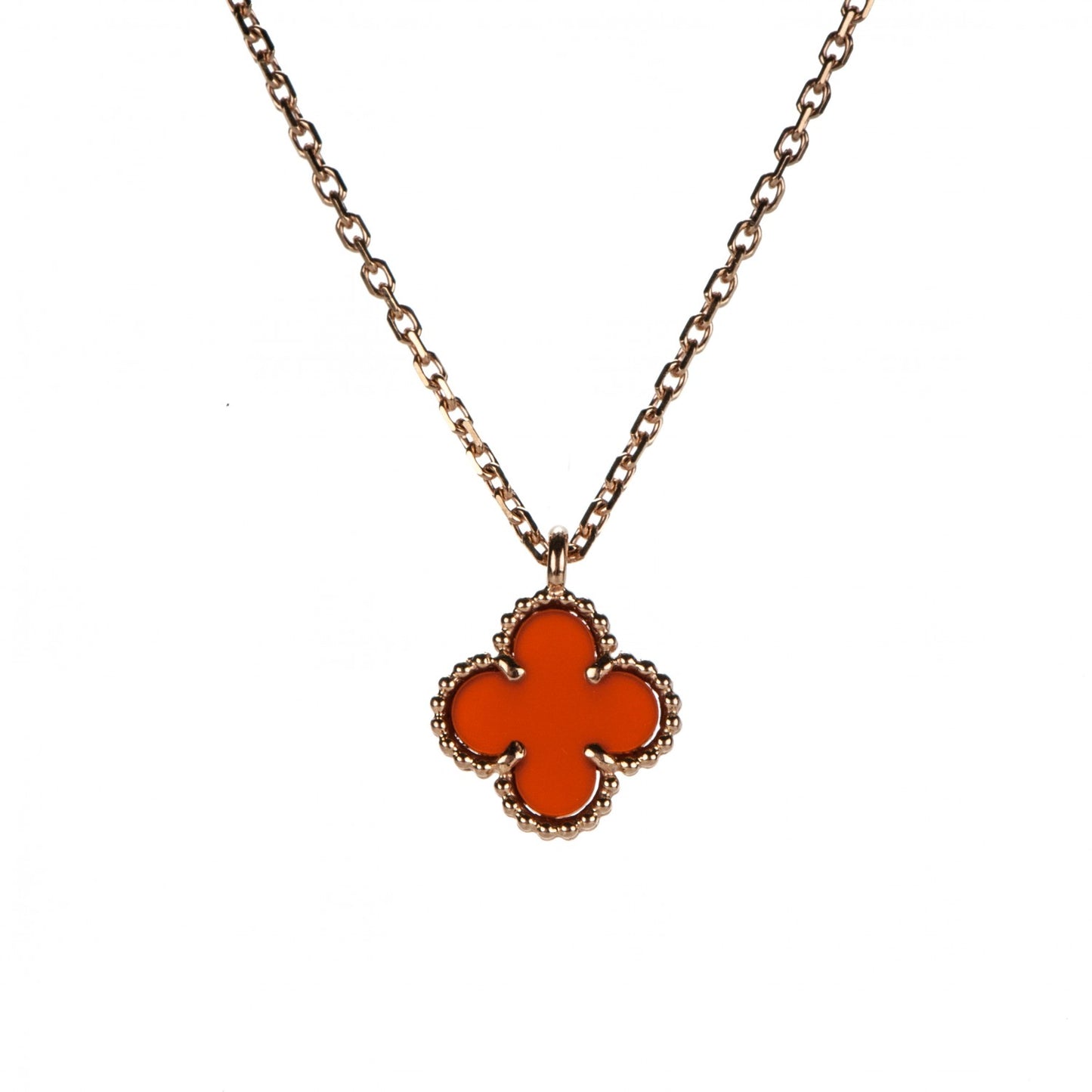 18K Rose Gold Carnelian Sweet Alhambra Pendant Necklace