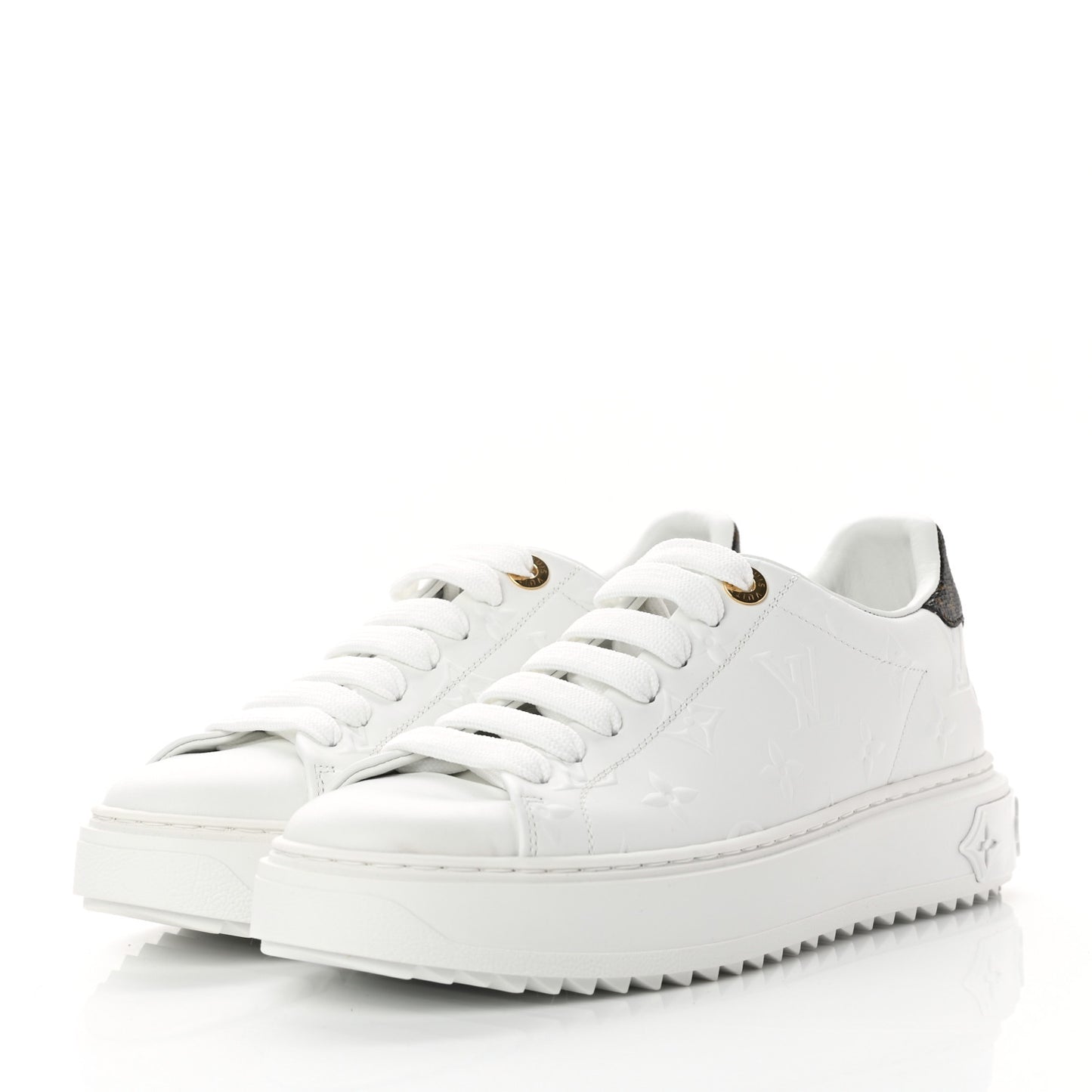 Lambskin Embossed Monogram Time Out Sneakers 37 White
