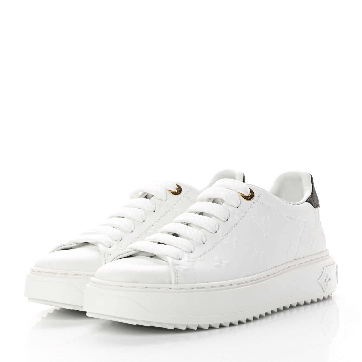 Louis Vuitton Lambskin Embossed Monogram Time Out Sneakers 37 White 2 of 10