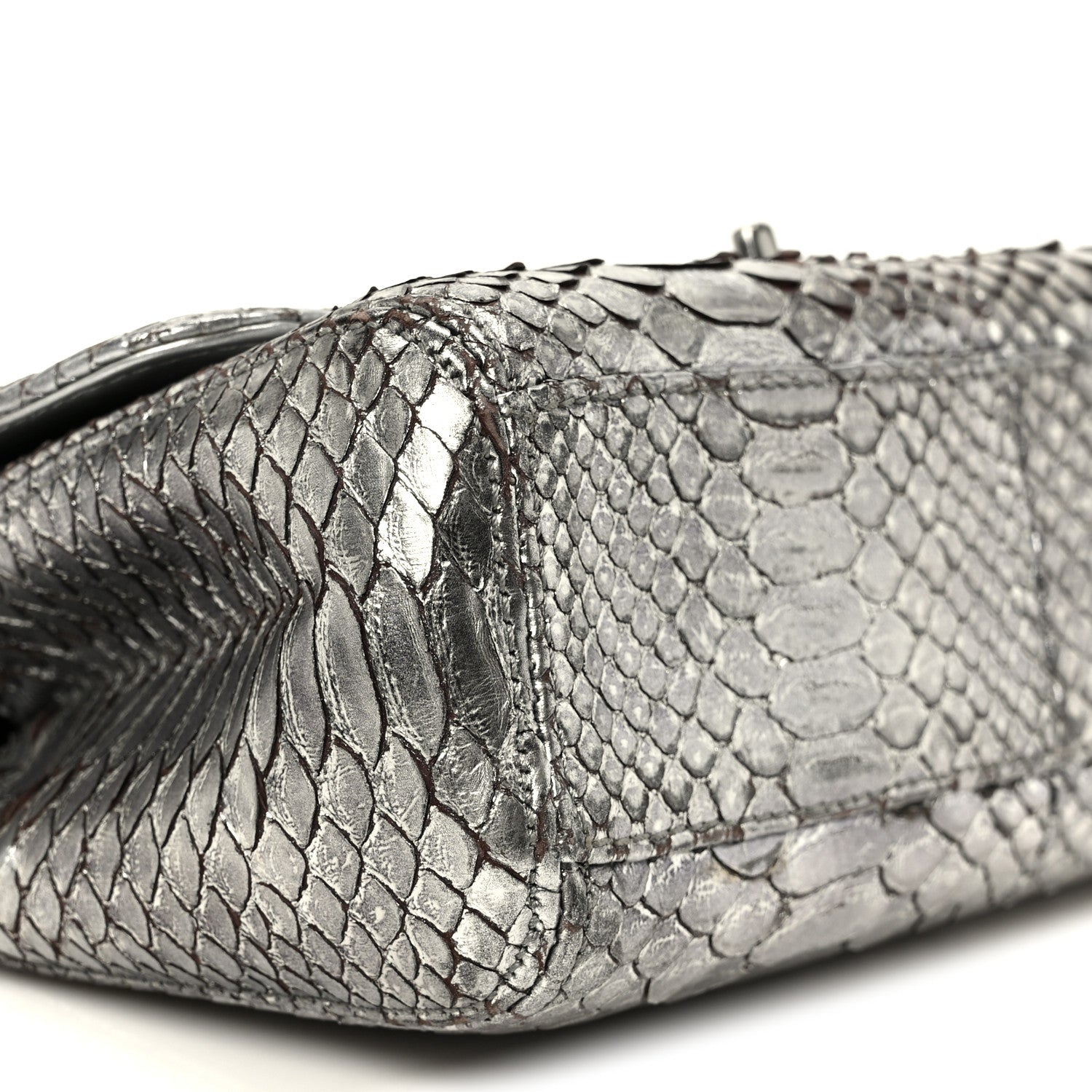 Chanel Metallic Snakeskin Medium Single Flap Silver 10 of 13