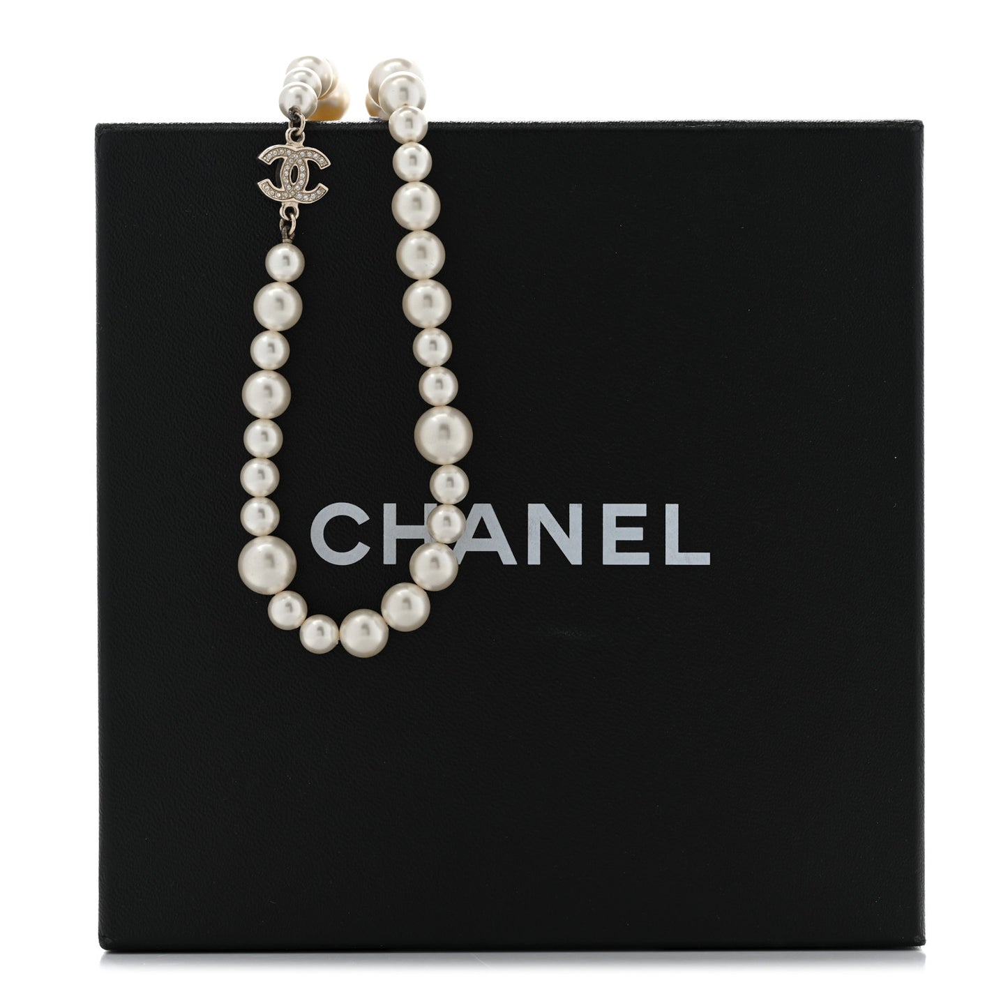 Crystal Pearl CC Long Necklace Gold