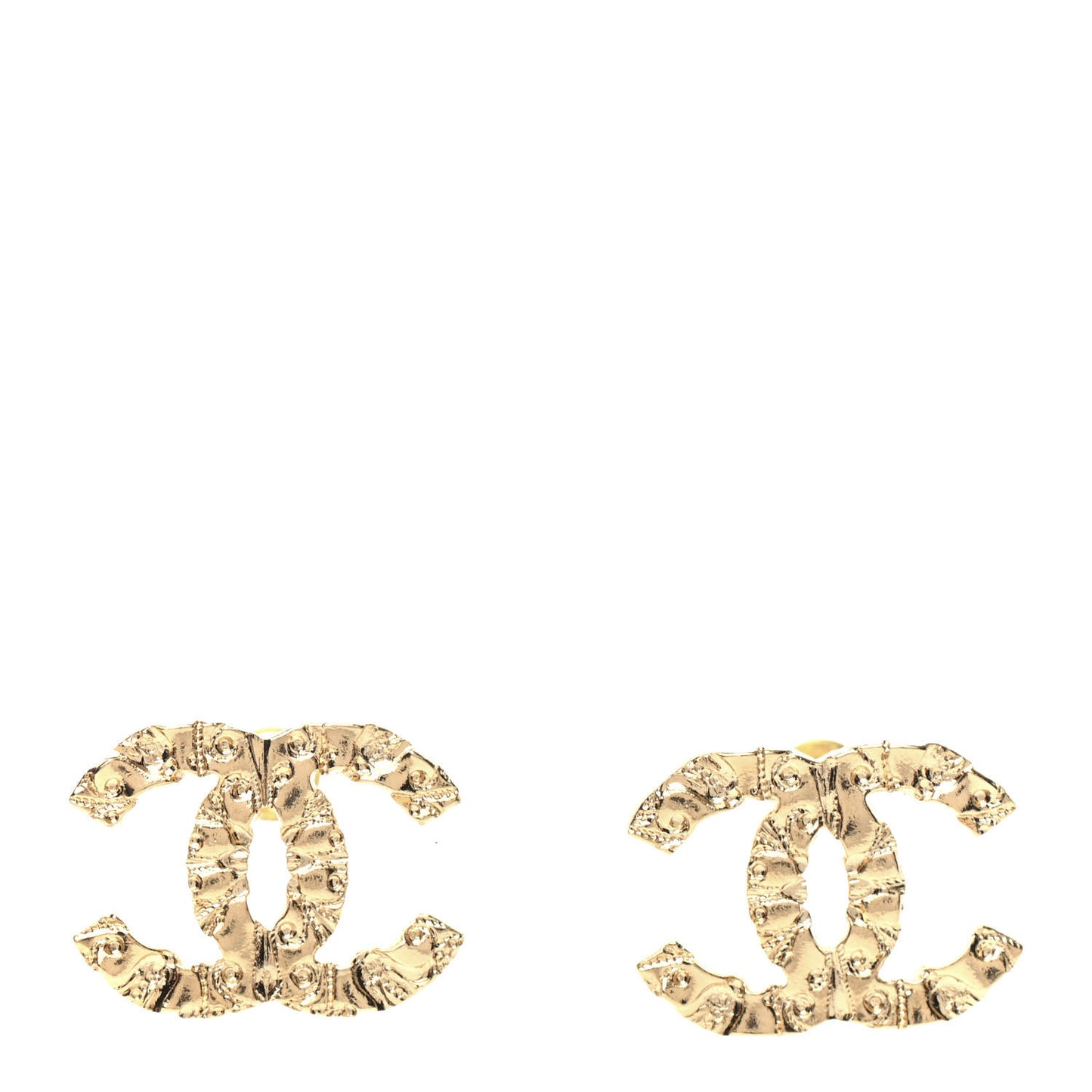 Metal Textured CC Earrings Gold