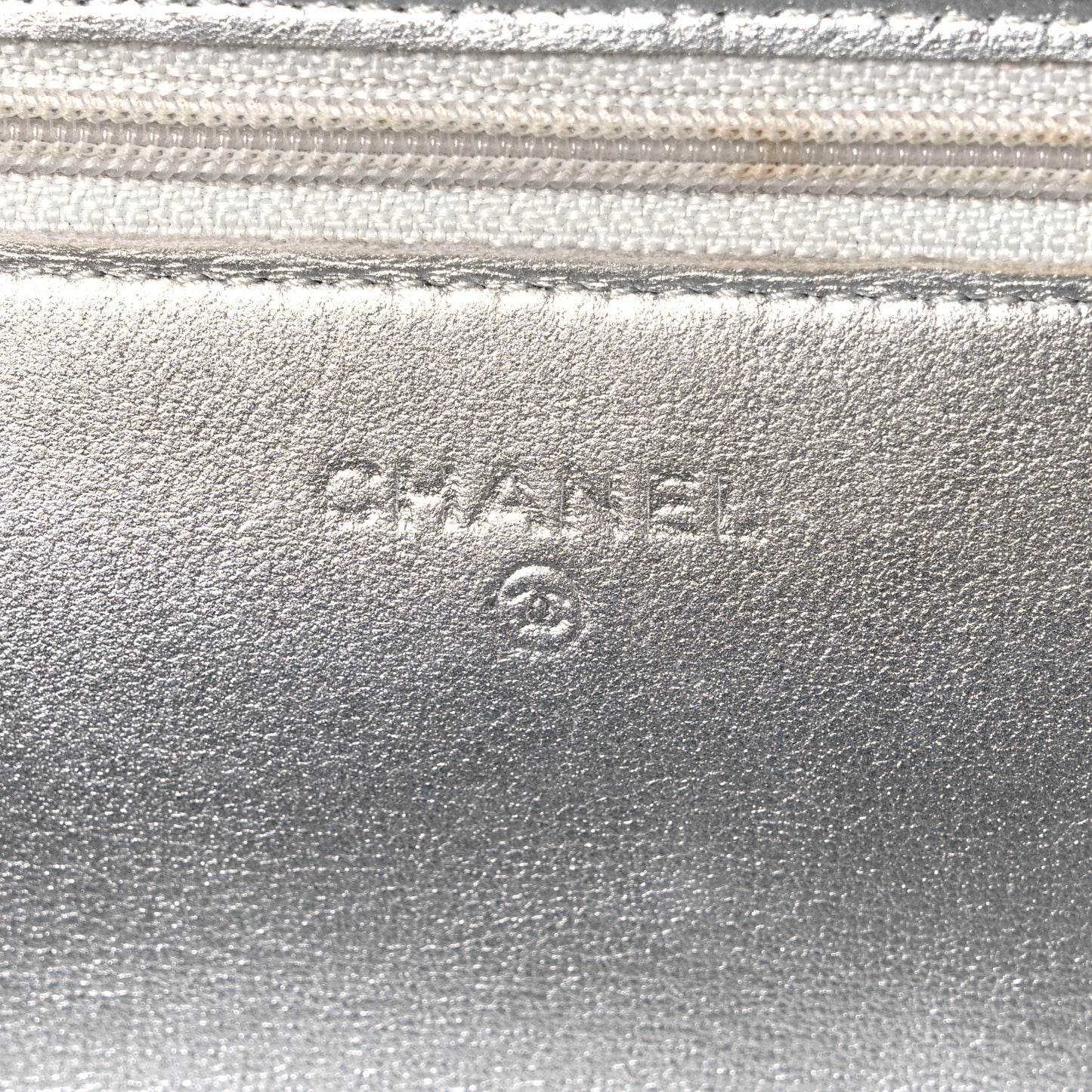 Metallic Lambskin Quilted Wallet On Chain WOC Silver