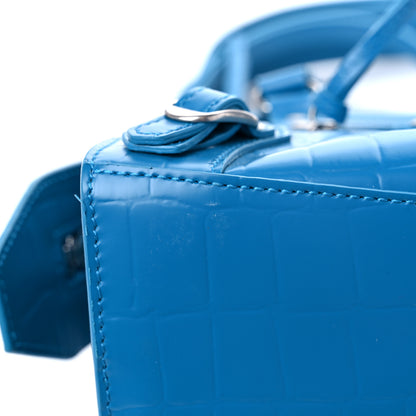 Balenciaga Semi Shiny Calfskin Crocodile Embossed Neo Classic Silver Hardware Mini City Turquoise 9 of 10