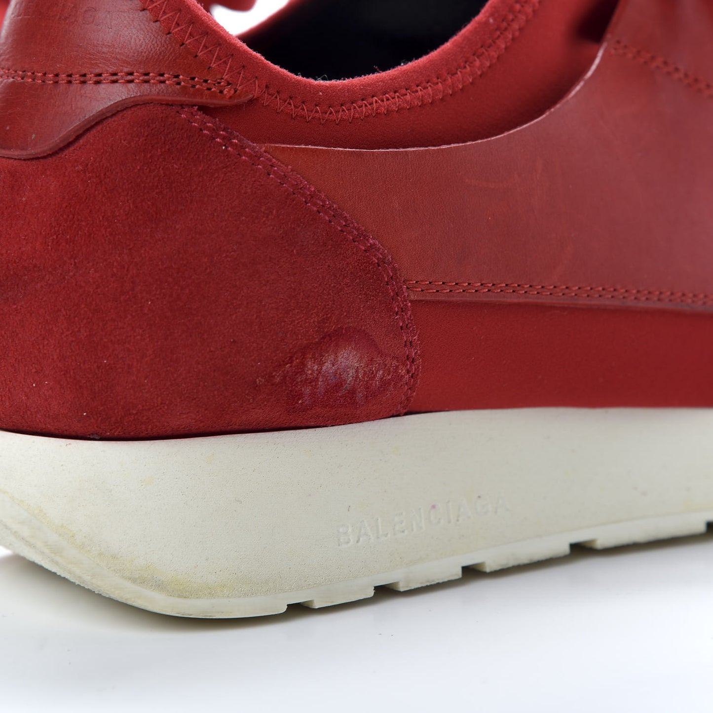 Calfskin Neoprene Mesh Suede Womens Race Runner Sneakers 41 Red