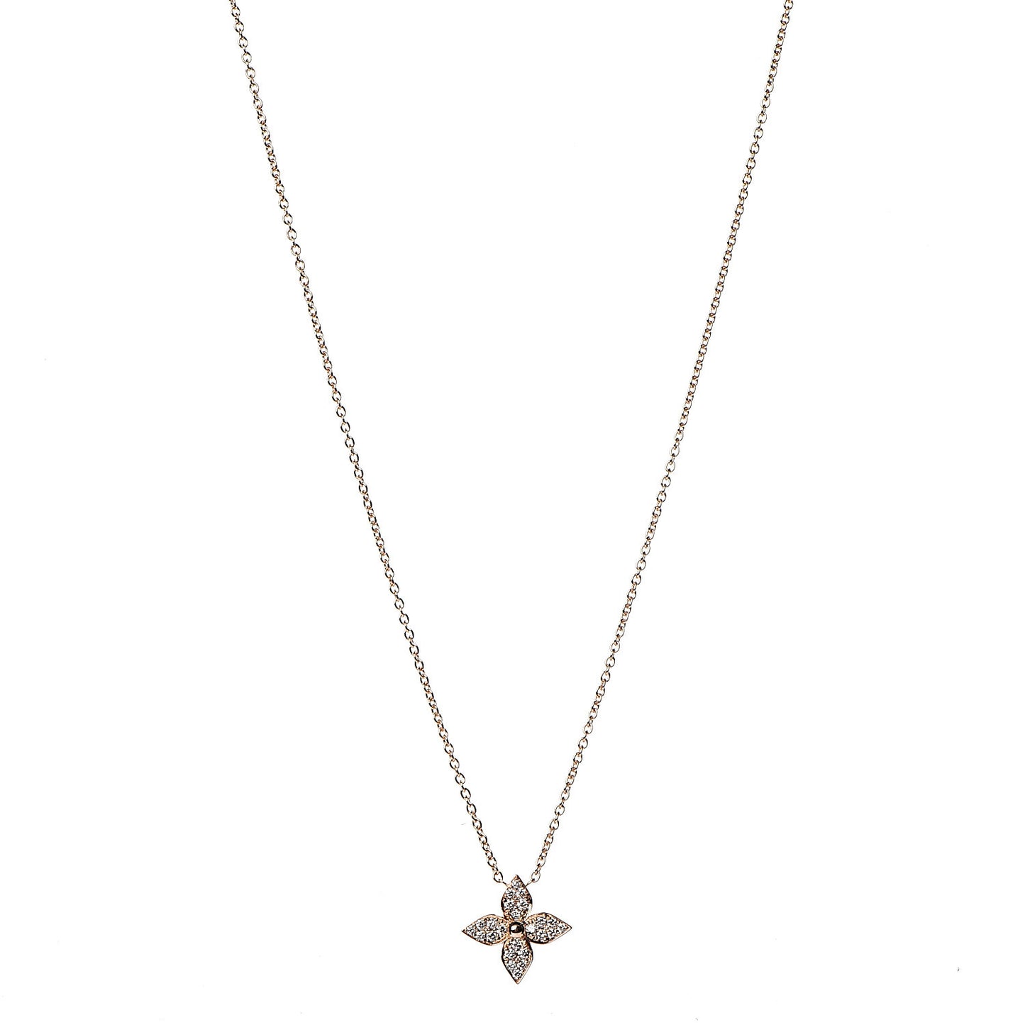 18K Pink Gold Diamond Star Blossom Pendant Necklace