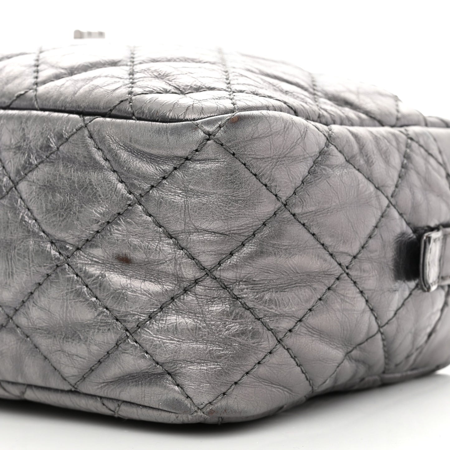 Metallic Aged Calfskin Quilted Medium Reissue Camera Case Dark Silver