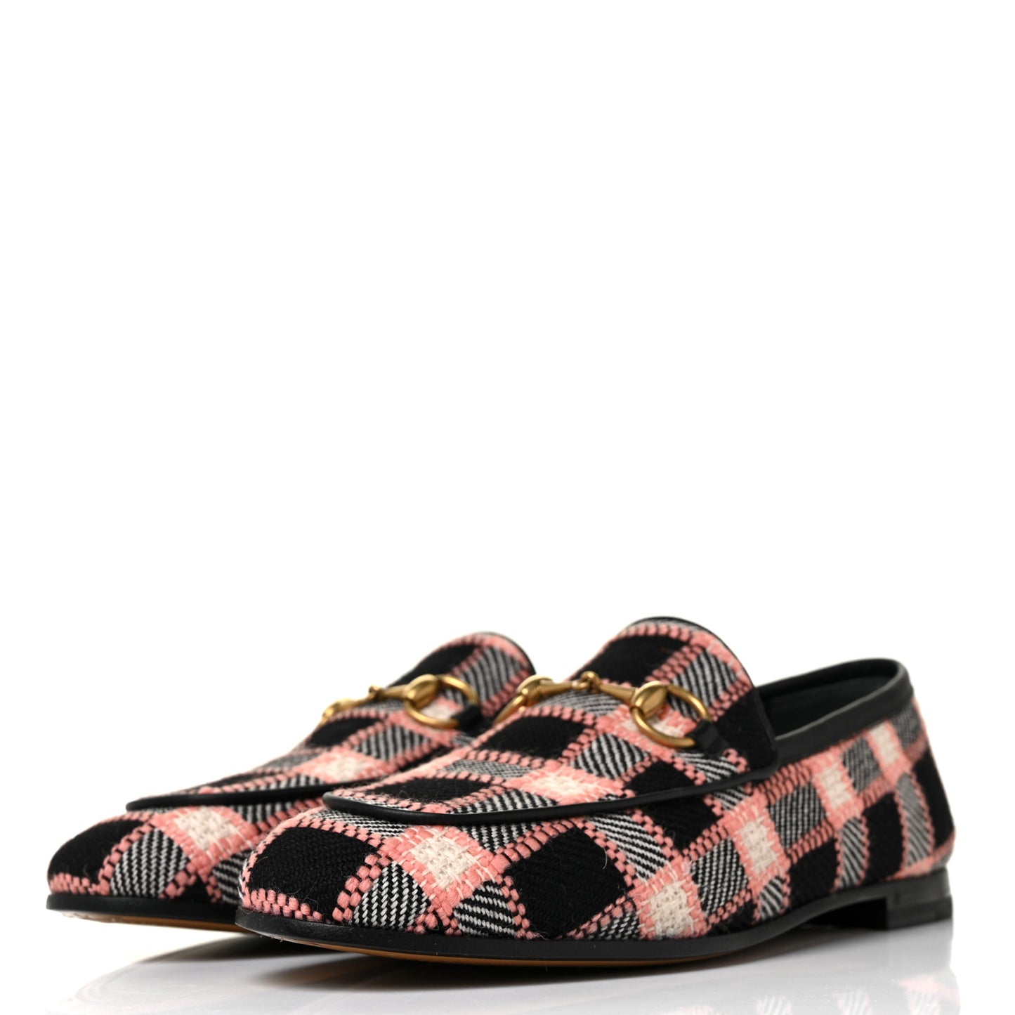 Tweed Check Horsebit Womens Jordaan Loafers 35 Black Pink Multicolor