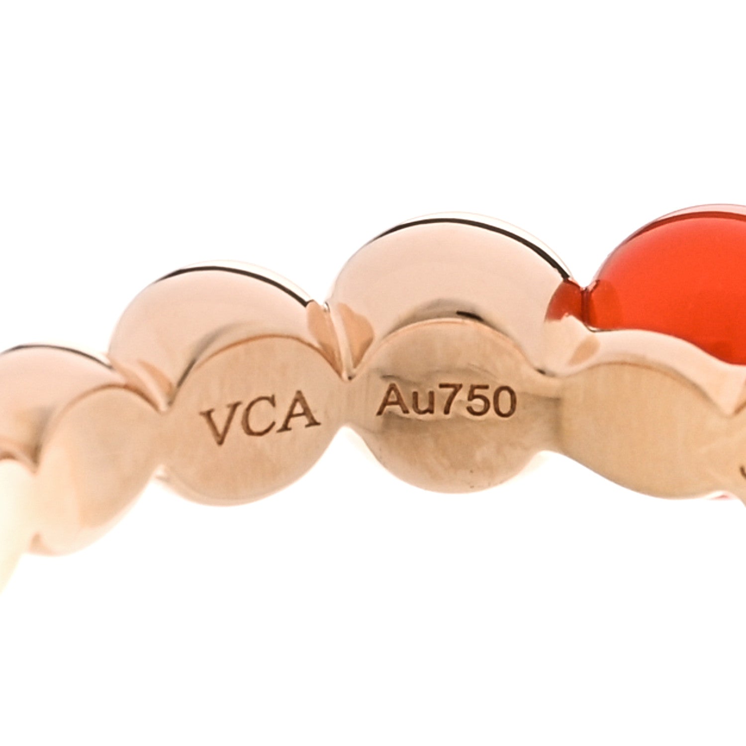 Van Cleef & Arpels 18K Rose Gold Carnelian Perlee Couleurs Variation Ring 54 6.75 4 of 6