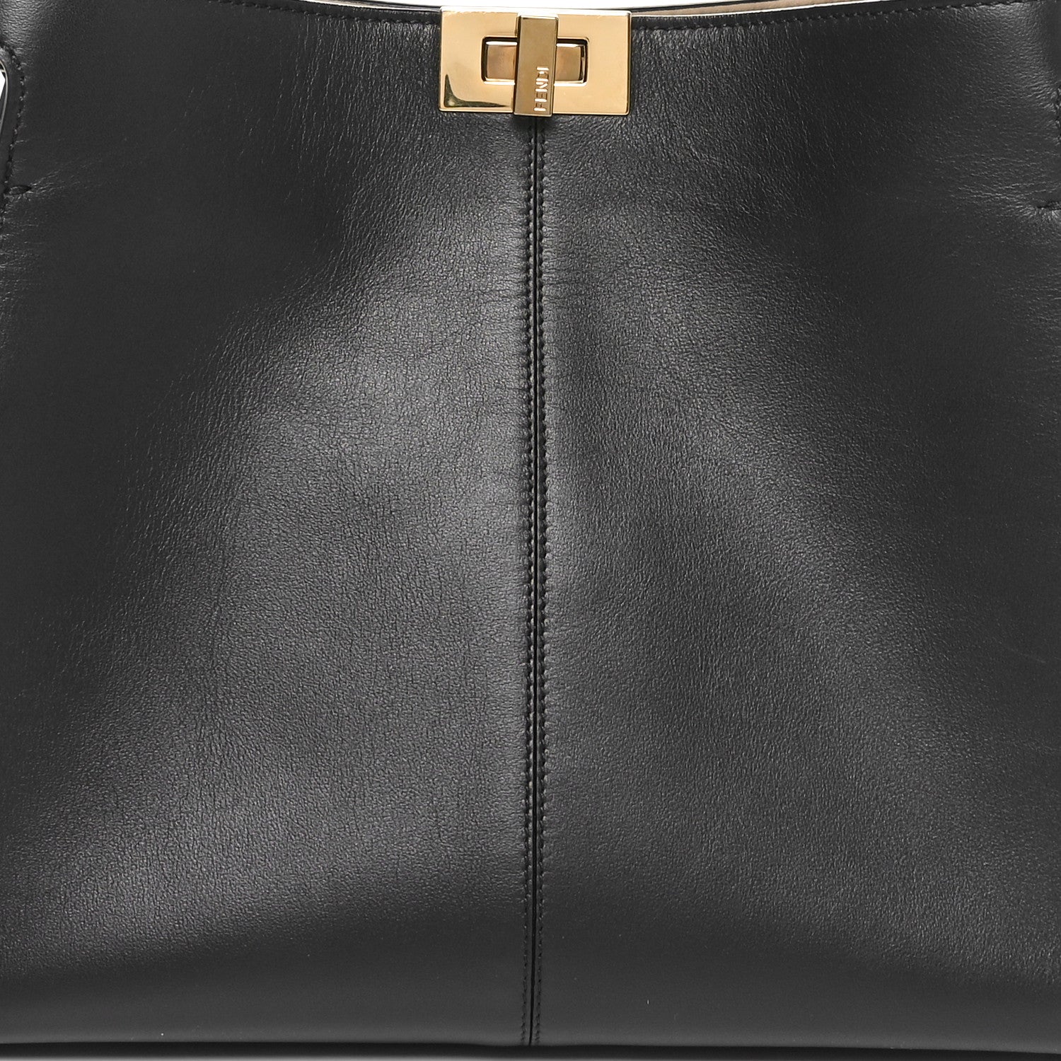 Fendi Vitello Seta Glazed Fabric FF 1974 Medium Peekaboo X-Lite Black Mogano Panna 7 of 9