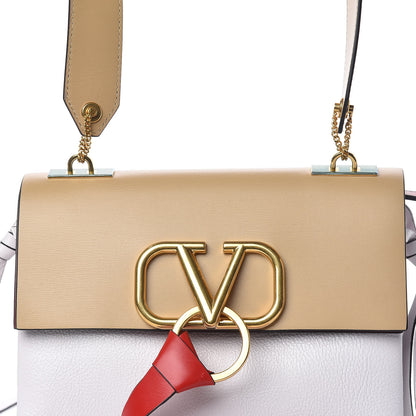 Valentino Garavani Buffalo Smooth Calfskin Small VRing Shoulder Bag Rose Cannelle White Cerise 10 of 11