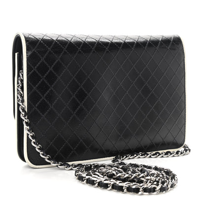 Chanel Grained Calfskin Diamond Stitched Wallet On Chain WOC Dark Navy White 3 of 14