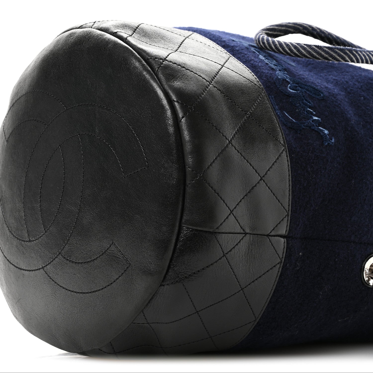 Chanel Wool Calfskin Embroidered Paris Hamburg Drawstring Backpack Navy Blue 10 of 11
