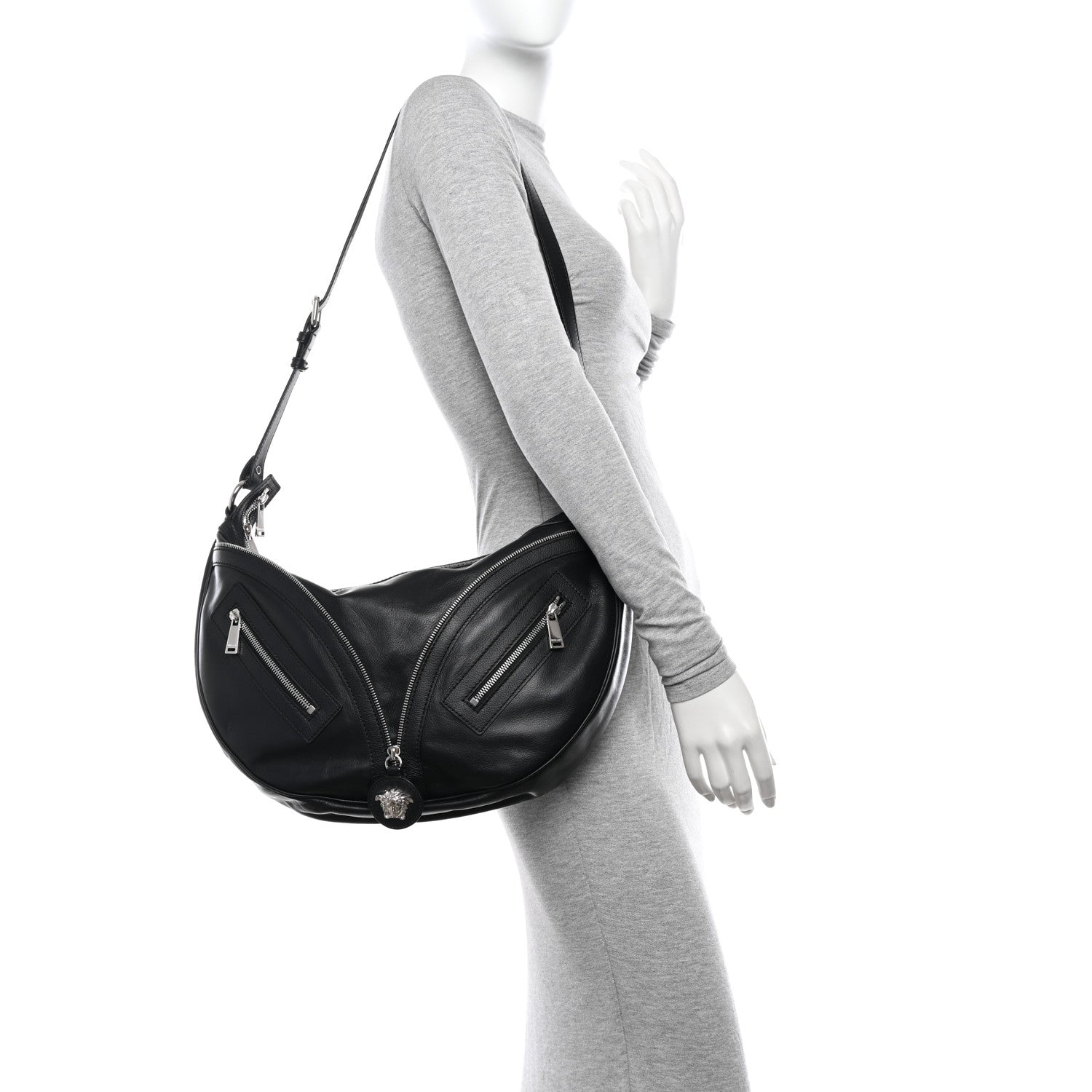 Versace Calfskin Medium Repeat Zip Hobo Black 2 of 12