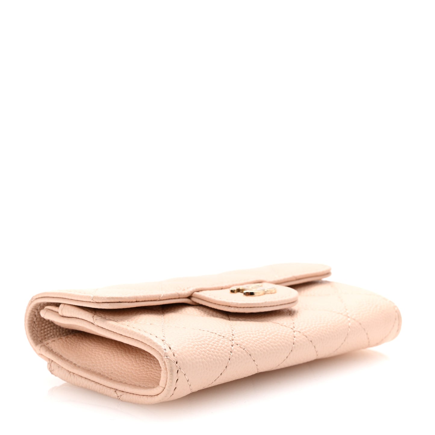 Caviar Quilted Flap Card Holder Wallet Beige
