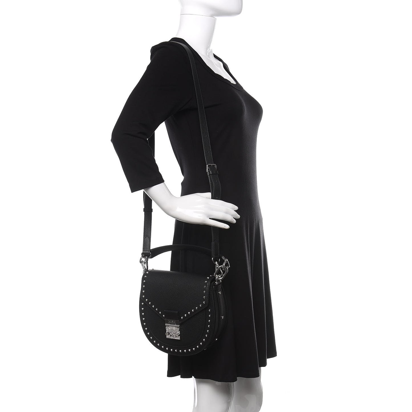 Grained Calfskin Small Patricia Studded Crossbody Bag Black