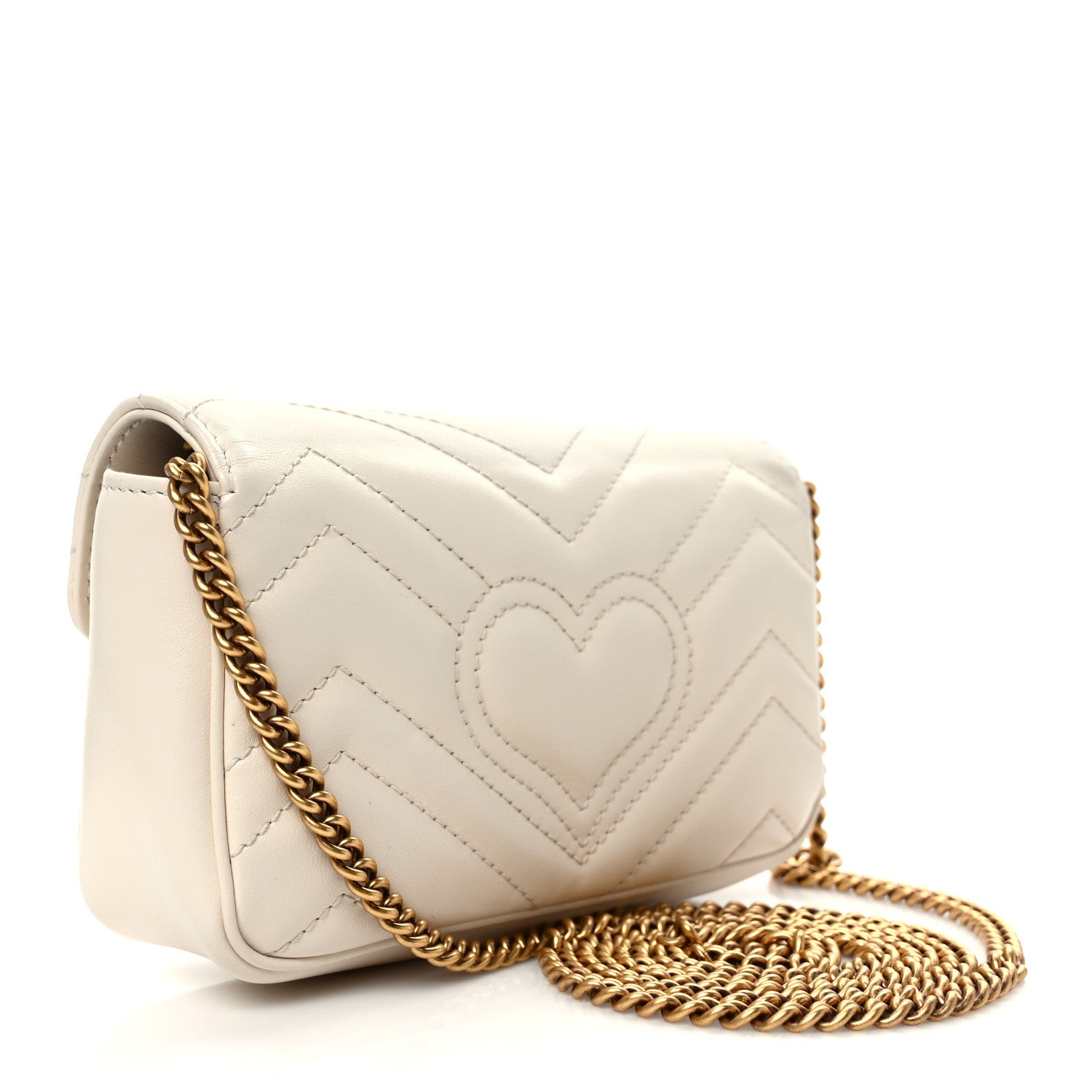 Gucci Calfskin Matelasse Super Mini GG Marmont Shoulder Bag White 3 of 10