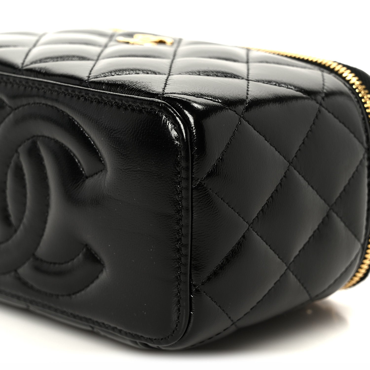 Chanel Shiny Lambskin Quilted Small Plexiglass Top Handle Vanity Case With Chain Black Tortoise 11 of 11