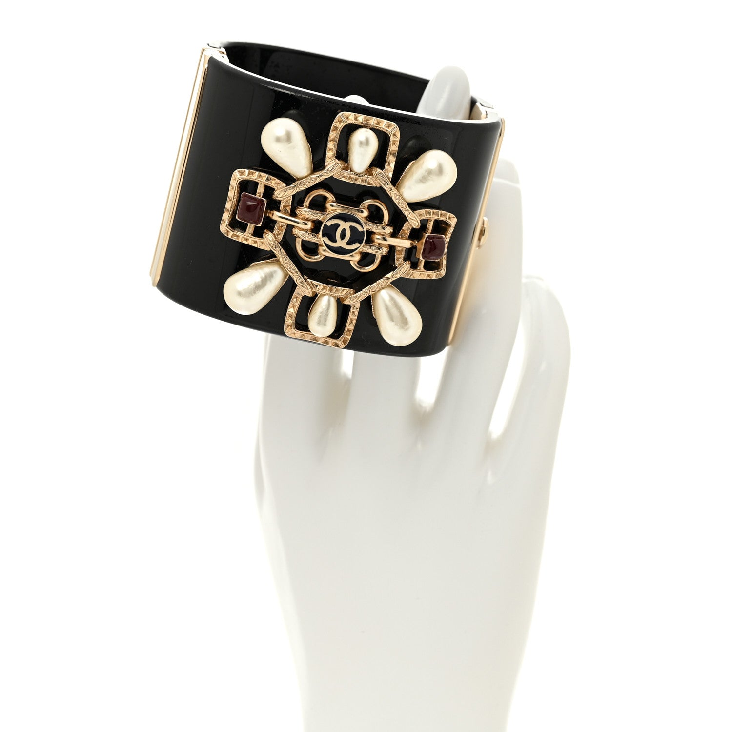 Chanel Resin Pearl Enamel CC Cabochon Cuff  Black Multicolor 3 of 6