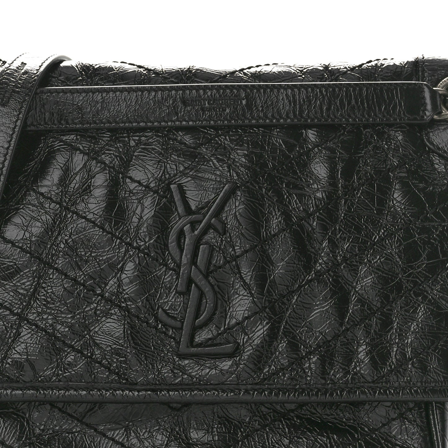Crinkled Calfskin Matelasse Monogram Medium Niki Chain Satchel Black