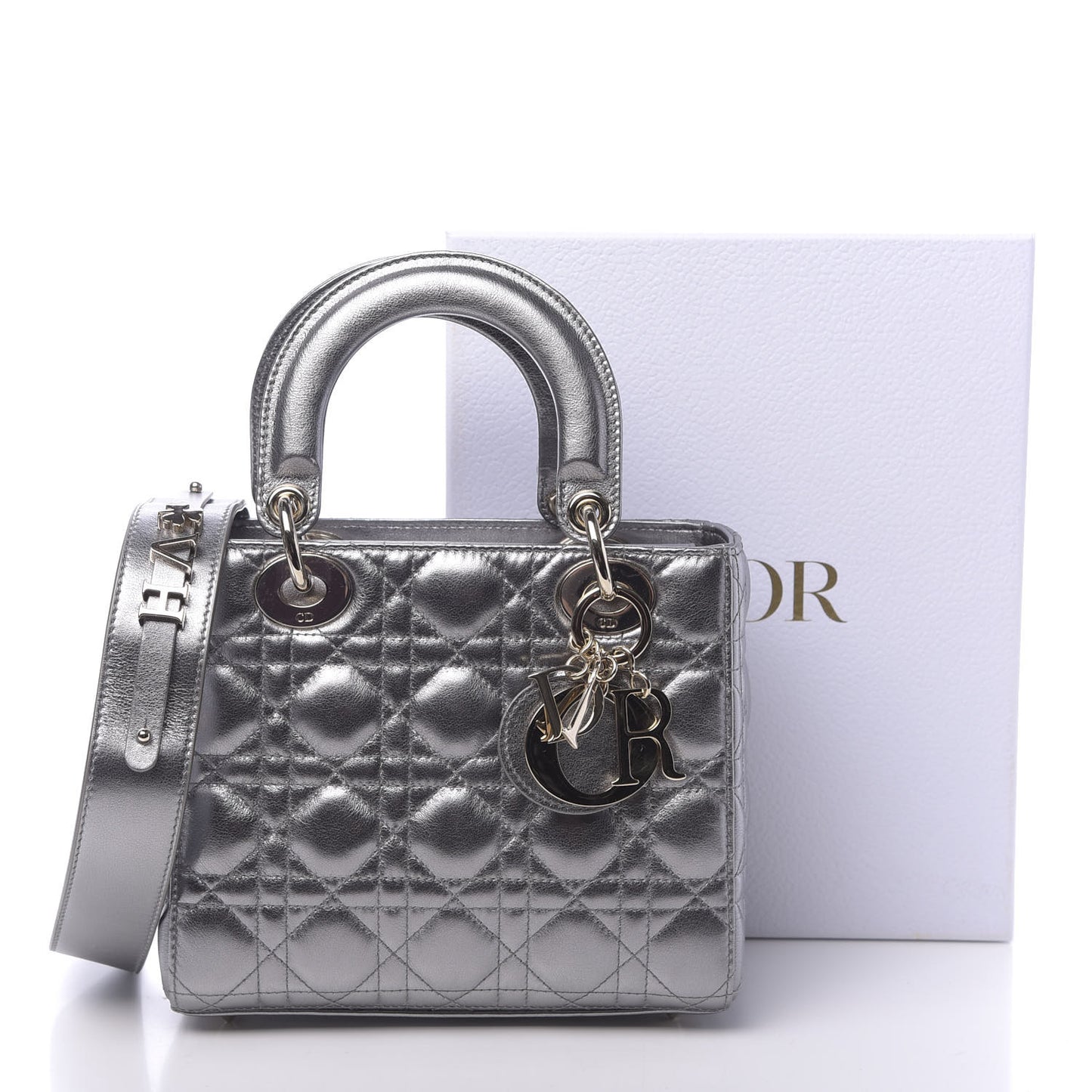 Metallic Calfskin Cannage My ABCDior Lady Dior Steel Grey