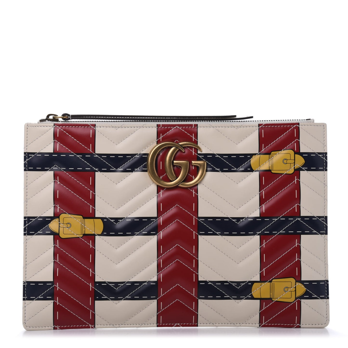 Calfskin Matelasse Trompe L'Oeil Print GG Marmont Zip Pouch White
