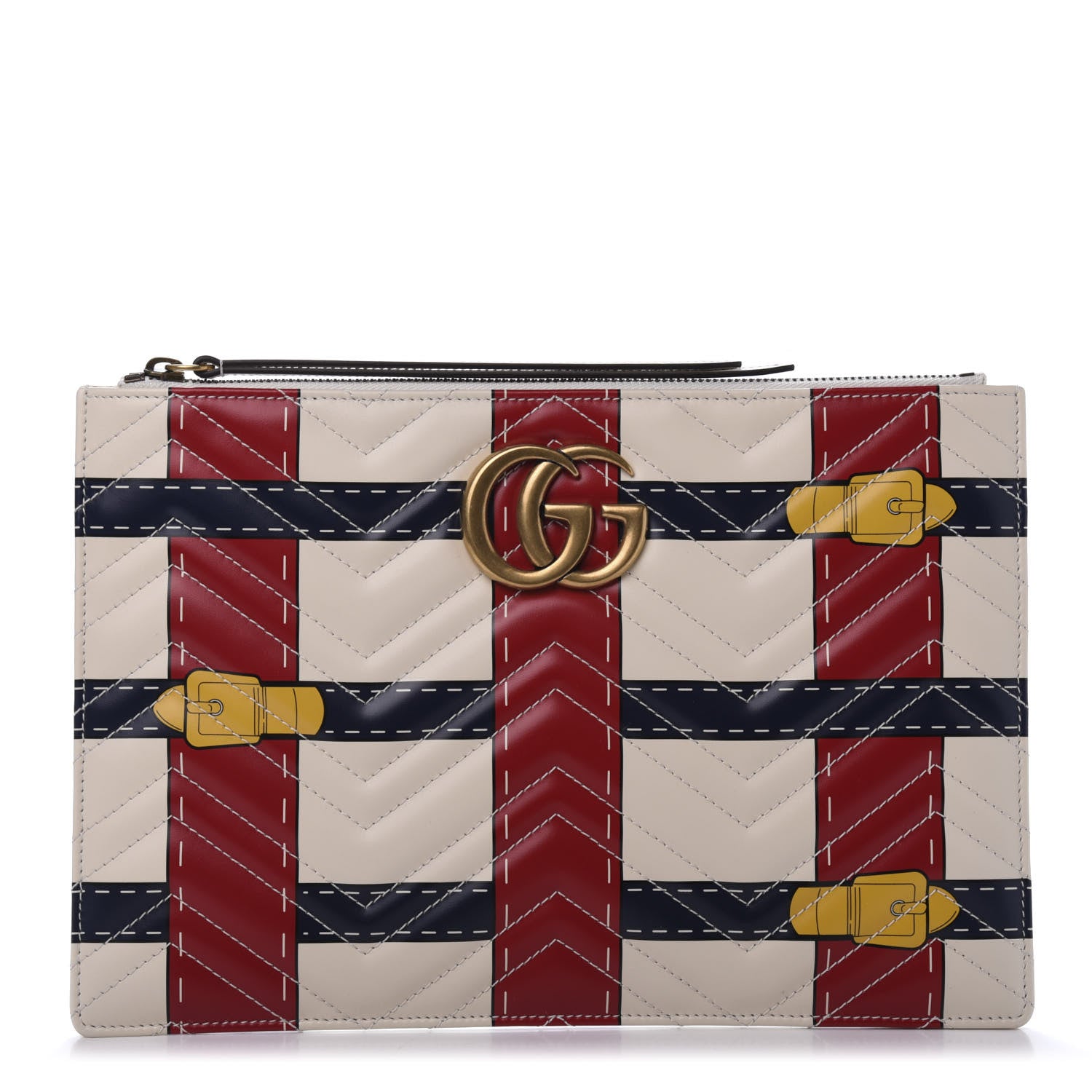 Gucci Calfskin Matelasse Trompe L'Oeil Print GG Marmont Zip Pouch White 1 of 11