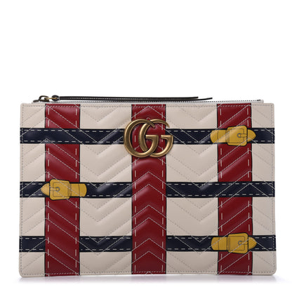 Gucci Calfskin Matelasse Trompe L'Oeil Print GG Marmont Zip Pouch White 1 of 11