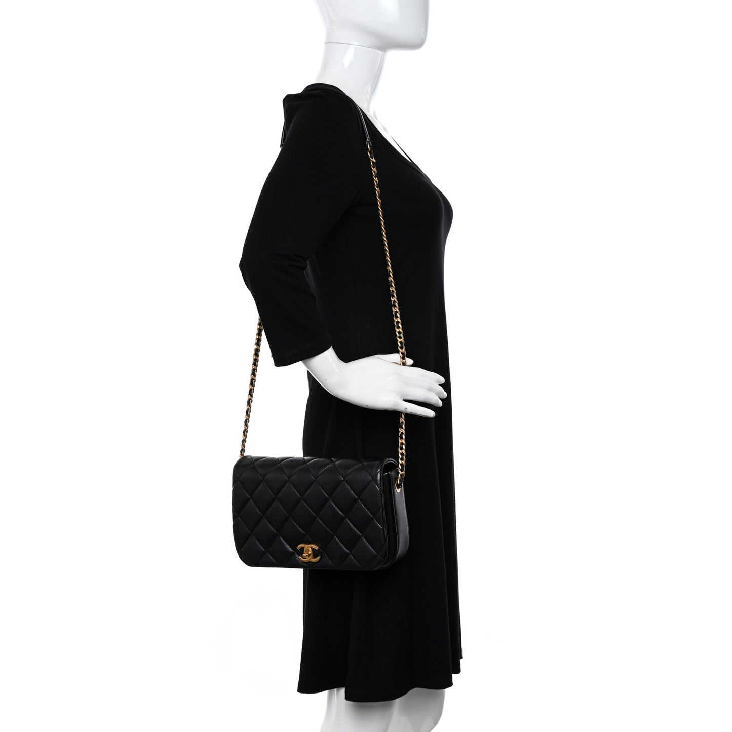 Calfskin Quilted Nailed CC Flap Bag Black