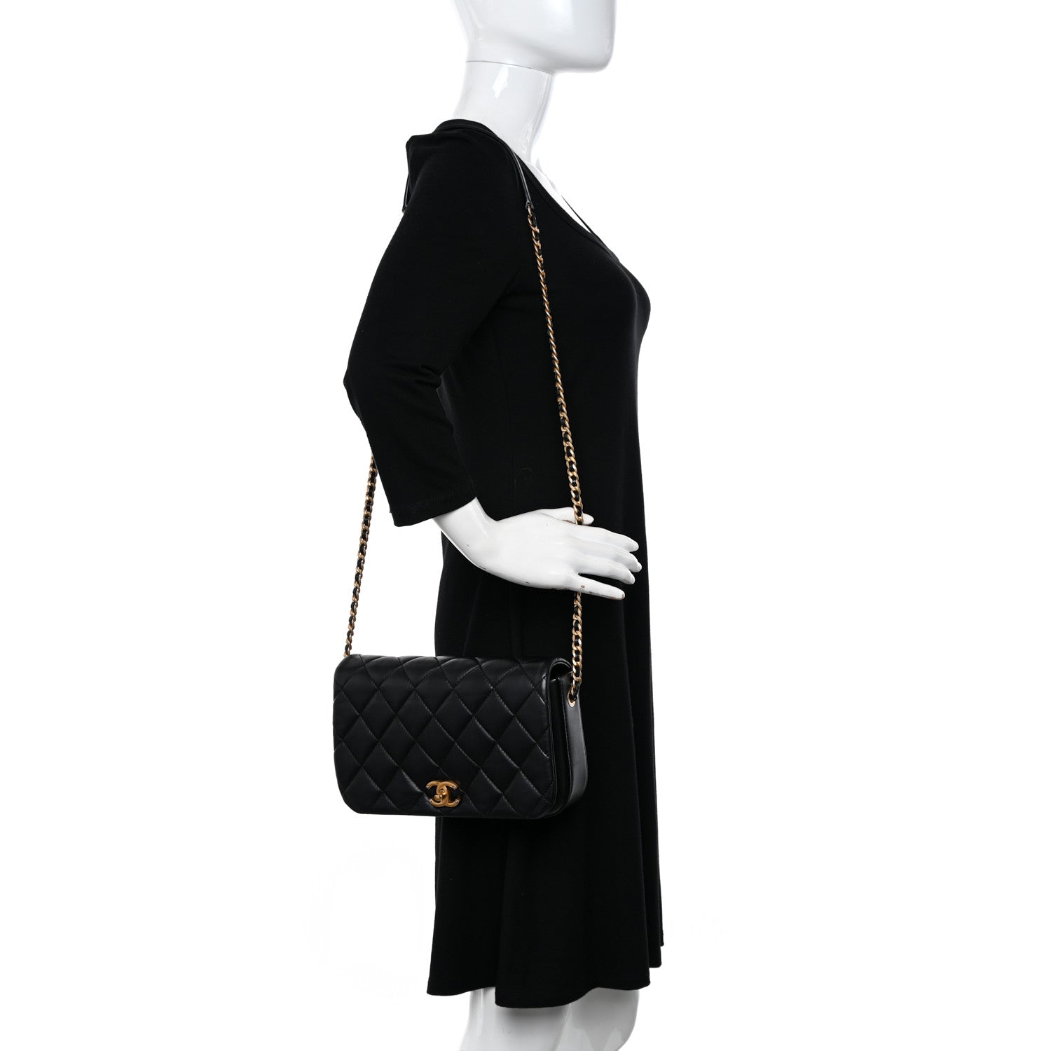 Chanel Calfskin Quilted Nailed CC Flap Bag Black 2 of 10
